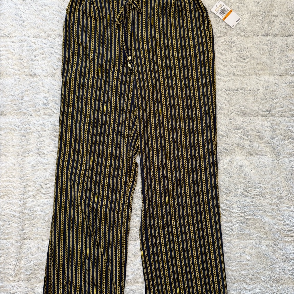 Michael Kors Navy and Gold Chain Pattern Pants w Pockets NWT Sz Small